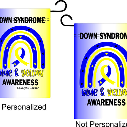 Down Syndrome Awareness, Down Syndrome support ribbon sign, Blue and Yellow Down Syndrome Rainbow Flag, T21 Trisomy 21 lucky mama, Lucky Few