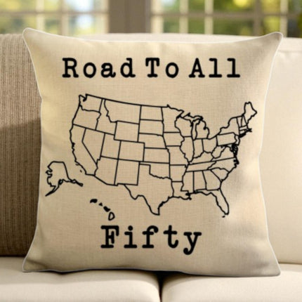 Road To All Fifty Pillow Cover, USA Travel Map Pillow Cover, Track your travels in the USA
