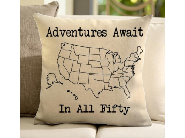 Adventures Await USA Map Travel pillow cover