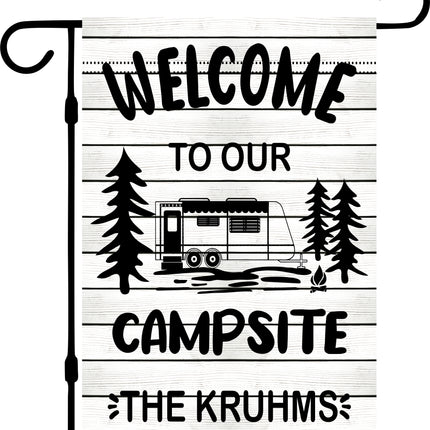 Camper Flag, Welcome to our campsite garden flag, camper outdoor decor, Personalized camp sign, Camper Essentials, Camping Gift, RV Decor