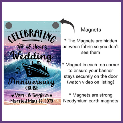 magnetic cruise Ship door decoration banner, personalized anniversary cruise magnet sign, stateroom cabin door banner, cruising partners