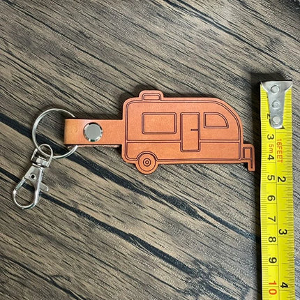 Small travel trailer leather keychain