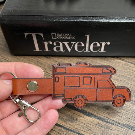 Truck Trailer camper leather keychain