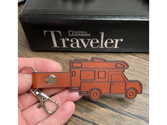 Truck Trailer camper leather keychain