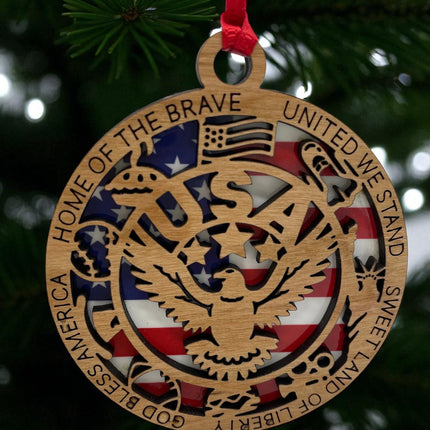 USA Eagle Wood Ornament, Patriotic Holiday Tree Decoration, commemorative American Flag Christmas Ornament Holiday ornament wood stand stand