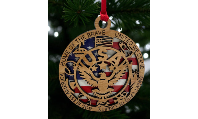 USA Eagle Wood Ornament, Patriotic Holiday Tree Decoration, commemorative American Flag Christmas Ornament Holiday ornament wood stand stand