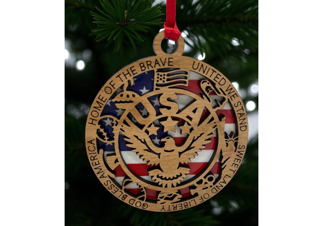 USA Eagle Wood Ornament, Patriotic Holiday Tree Decoration, commemorative American Flag Christmas Ornament Holiday ornament wood stand stand