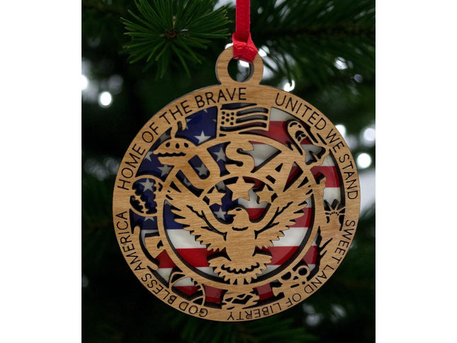 USA Eagle Wood Ornament, Patriotic Holiday Tree Decoration, commemorative American Flag Christmas Ornament Holiday ornament wood stand stand
