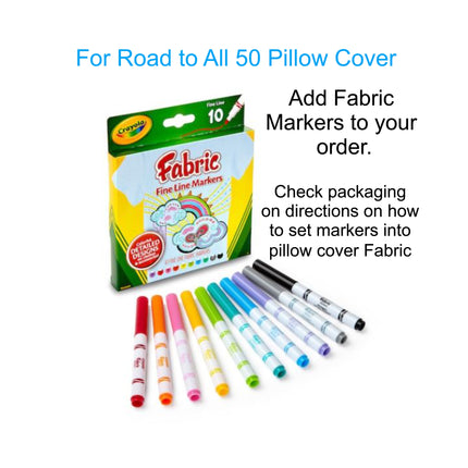 Fabric markers for Road to All 50 Pillow Cover