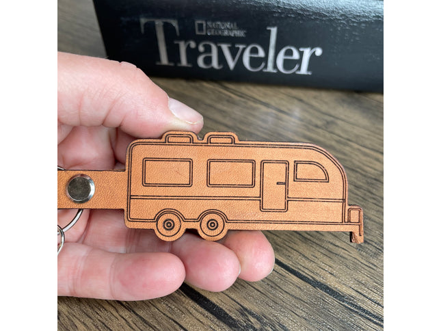 Travel Trailer leather keychain