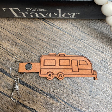 Travel Trailer leather keychain